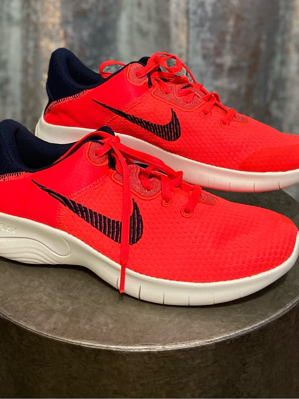 Men’s Nike Bright Red Orange Sneakers with Black Swoosh and White Sole